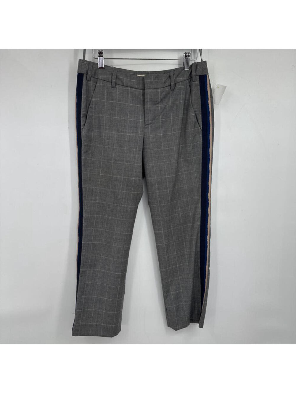 Women's Zadig & Voltaire Posh Check Wool Trousers Gray White Navy Pants Small